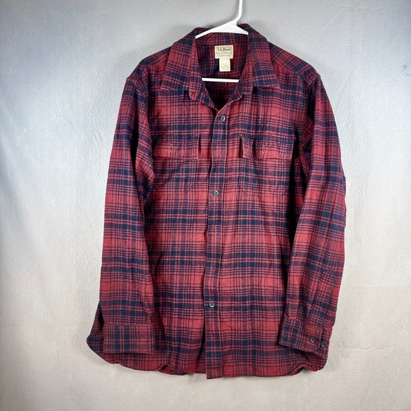 L.L. Bean Other - LL Bean Mens Slightly Fitted Flannel Shirt Red Navy Blue Plaid Large 512313